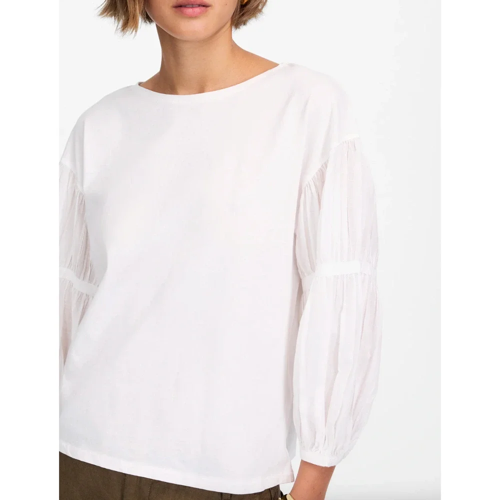 NEW Madewell Puff Sleeve Drop Shoulder Knit Top Cotton Viscose White Small